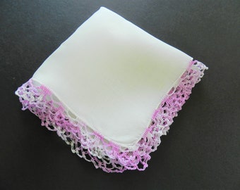 Lilac Crochet Trimmed Hanky, Lilac Hanky, Crocheted Trim, Wedding Hanky