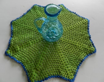 Green Blue Doily, Octagon Doily, Table Mat, Octagon Doily, Handmade, Crochet Doily