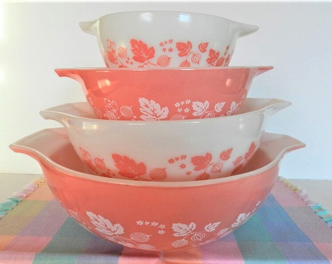 Pink Pyrex Bowl Set, Gooseberry Pyrex Bowl Set, Pink Gooseberry Set