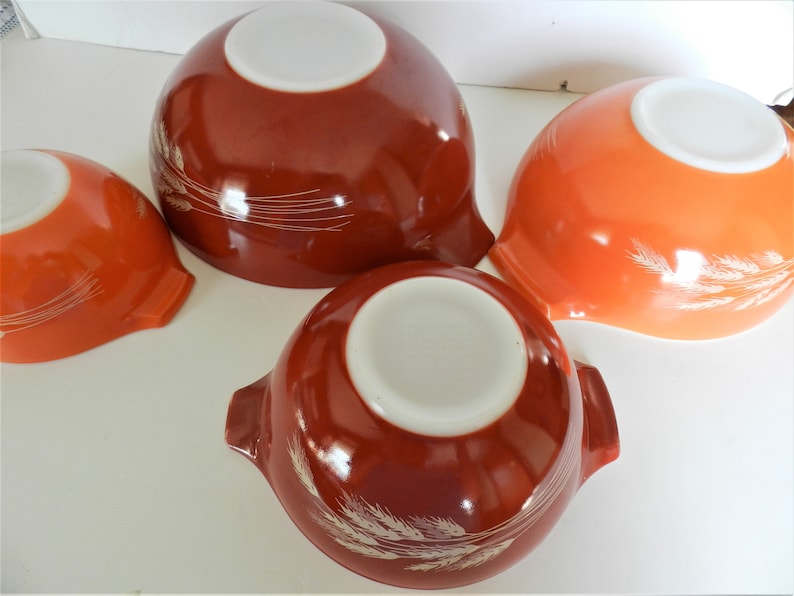 4pc Pyrex Autumn Harvest Bowls, Orange Bowls, Wheat, Bild 2