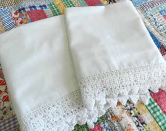 White Crochet Trim Cotton Pillowcases, White Crochet Trim, Cotton Pillowcases,