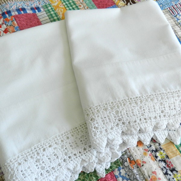 White Crochet Trim Cotton Pillowcases, White Crochet Trim, Cotton Pillowcases,