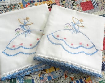 NOS Southern Belle Pillowcases, Handmade, Hand Embroidery