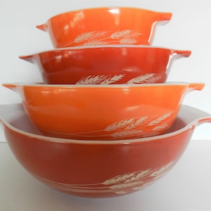 4pc Pyrex Autumn Harvest Bowls, Orange Bowls, Wheat, Bild 4