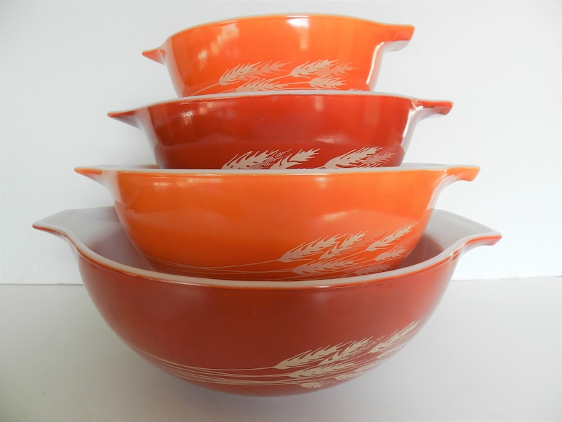 4pc Pyrex Autumn Harvest Bowls, Orange Bowls, Wheat, Bild 4