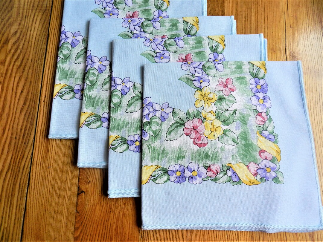 4 NOS Spring Napkins Blue Napkins Floral Pastel Napkins Etsy