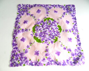 Violet Hanky, Handkerchief, Purple Hanky, Purple Violets, Collectible