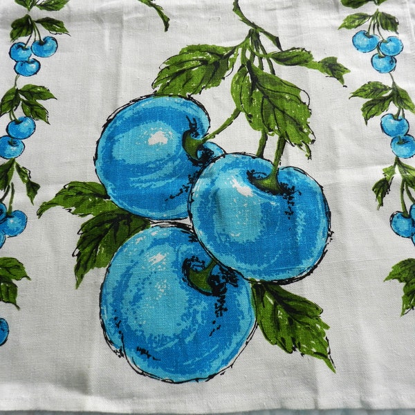 NOS Turquoise Apple Towel, Fruit Towel, Parisian Prints , Kitchen  Towel, Turquoise Towel, FREE USA shipping  , Never Used