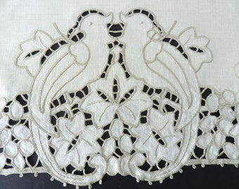 Love Birds French Tidy, Linen Doily, French Tidy, Chair Protector, Cutwork