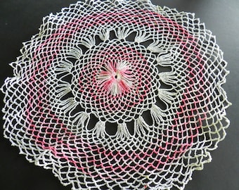 Pink Crocheted Doily, Pink, Round, handmade