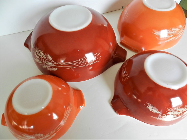 4pc Pyrex Autumn Harvest Bowls, Orange Bowls, Wheat, Bild 3