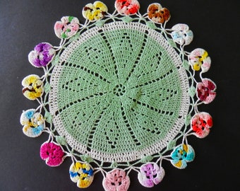 Mint Green Pansy Doily, Doily, Pansies, Handmade