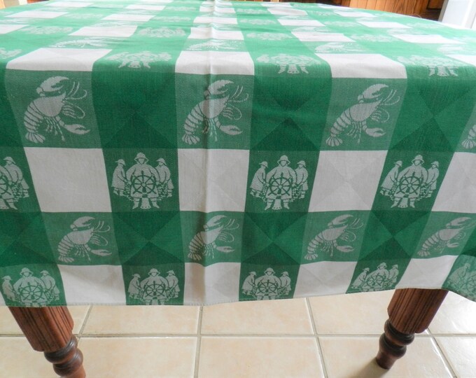 Green Simtex Tablecloth, Nautical Tablecloth, Green Plaid Simtex