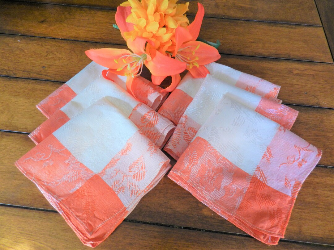 6 NOS Orange Napkins, Luncheon Napkins, 6 Napkins, Dinner Napkins
