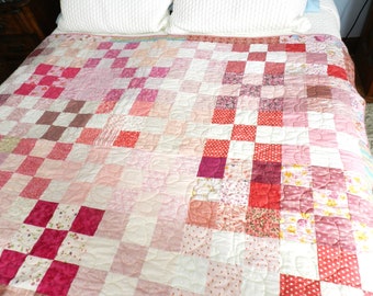 NOS Handmade Pink Quilt, Twin, Blanket, Patchwork