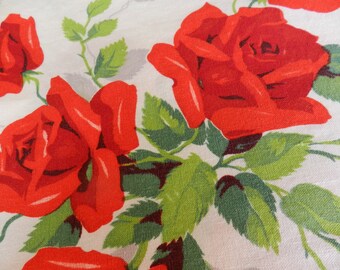 Wilendur Red Rose Tablecloth, Red Roses, 1950s Tablecloth, Wilendur, Red Tablecloth, Retro Tablecloth,