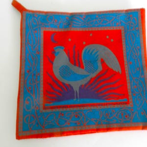 Vintage Rooster Potholder, Trivet, Red,