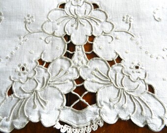 Vintage Madeira Style Dresser Scarf, Runner,  Beige Embroidery