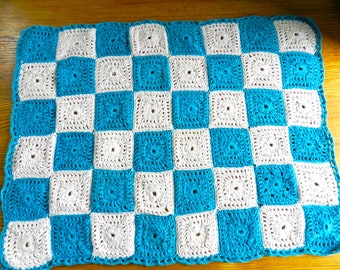 Turquoise Doily, Table Mat Checkered Doily, Rectangle