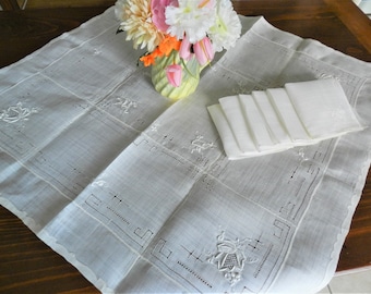 NOS Tablecloth Napkin Set, Made In the Philippines, Linen Set, Semi Sheer, Table Topper