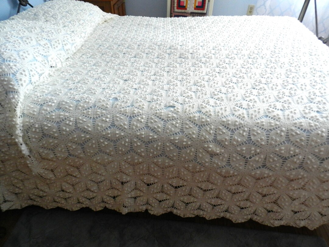 1919 Hand Crocheted Bedspread, White, Crocheted , Handmade Bedspread