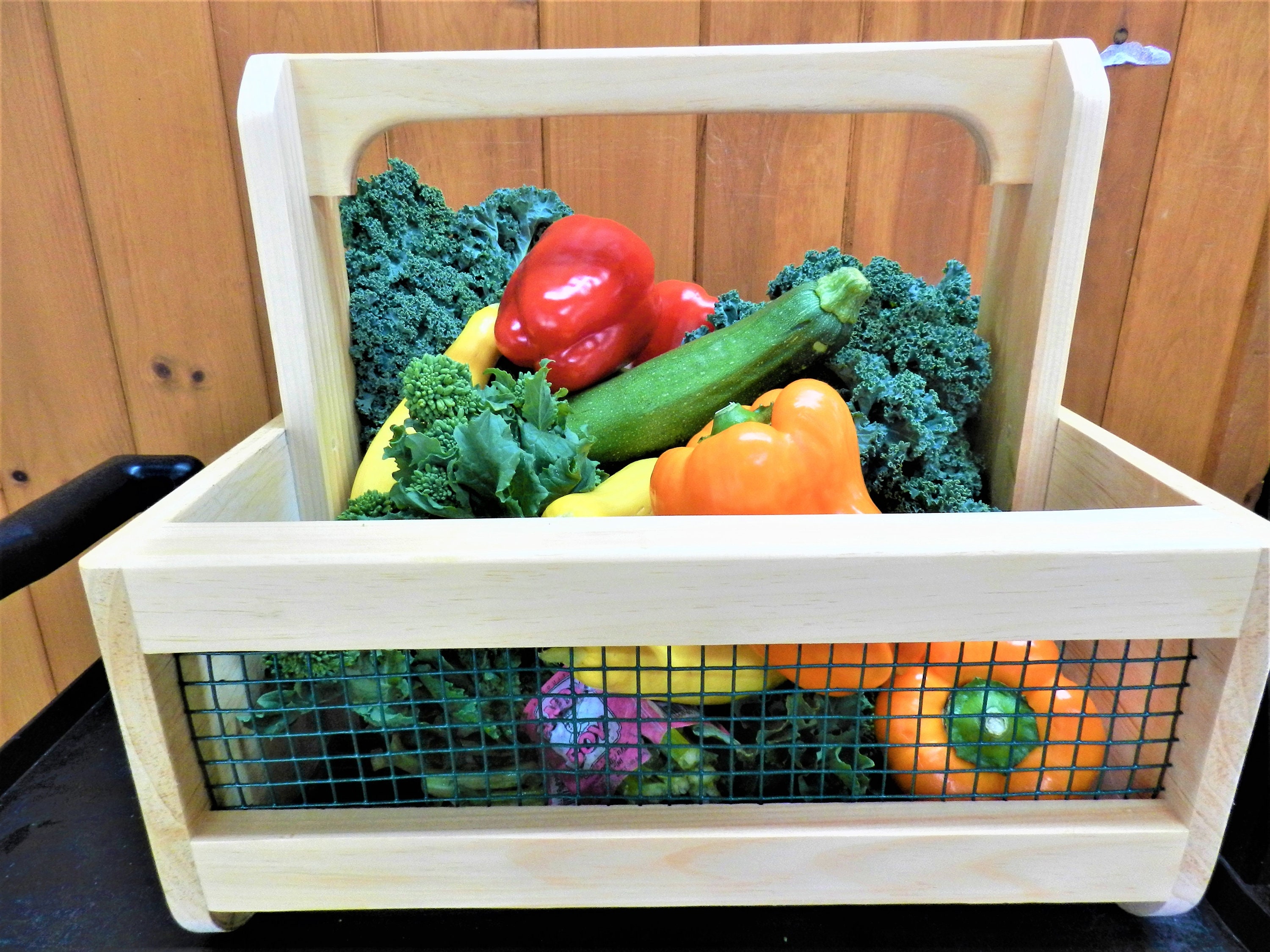 Handcrafted Wooden Harvest Basket Garden Basket Veggie Etsy