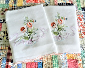 Peach Embroidered Pillowcases, Orange Rose Pillowcases, ,