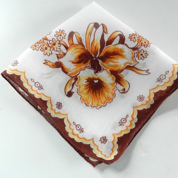 Brown Handkerchief, Orchid Handkerchief, Fancy Hankie, FREE USA Shipping