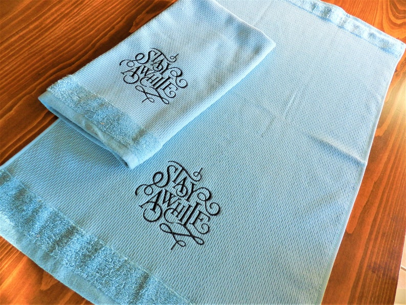 SALE NOS DKNY Towels Blue Towels Stay Awhile Rustic Kitchen Etsy