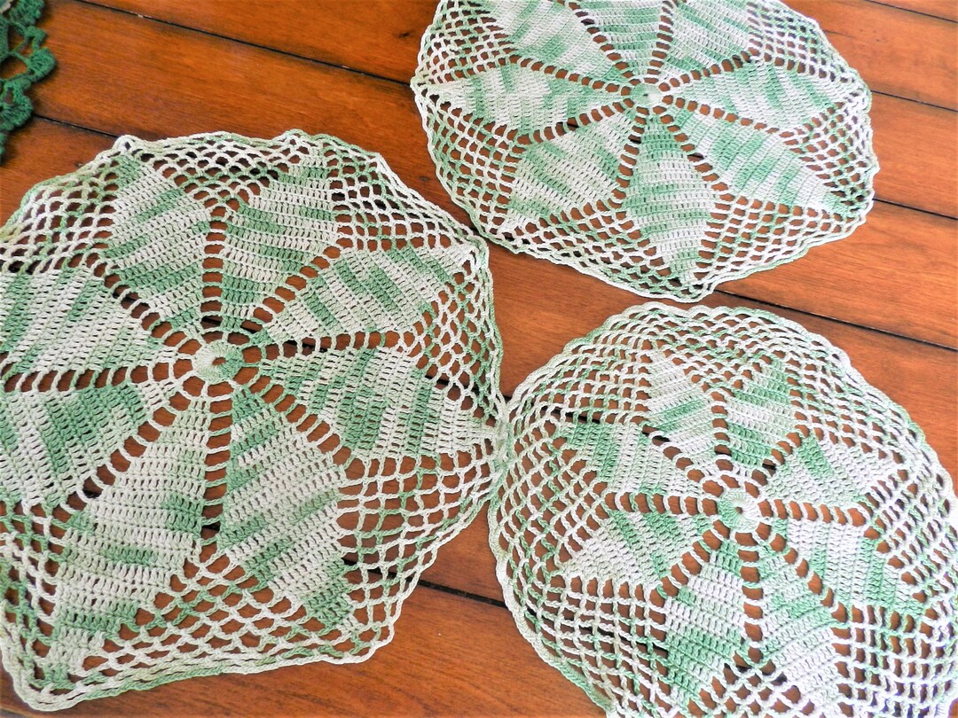 3 Green Doilies Set of Doilies Mint Green Retro Etsy
