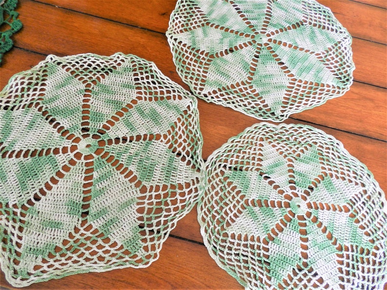 3 Green Doilies Set of Doilies Mint Green Retro Etsy