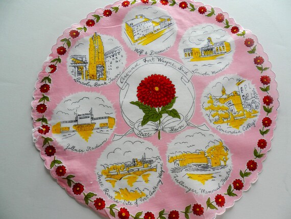 Fort Wayne Handkerchief, Round, Indiana, Pink