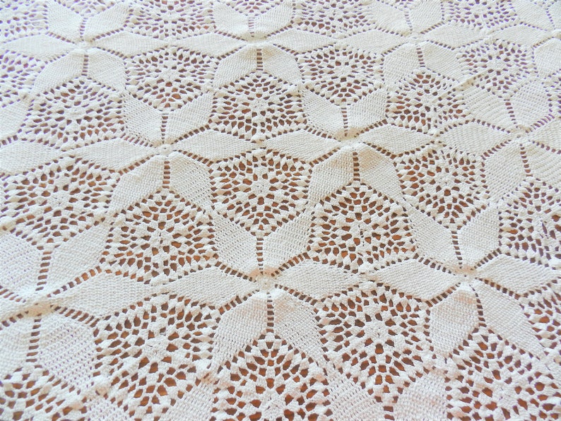 Cottage Decor White Crochet Lace Tablecloth Handmade, White Tablecloth Crochet Tablecloth