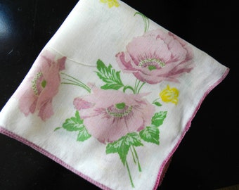 Purple Handkerchief, Floral, Yellow, Collectible