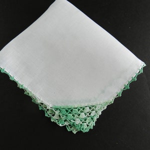 Green Trim Hanky, Irish Wedding, Green Crochet Trim Handkerchief