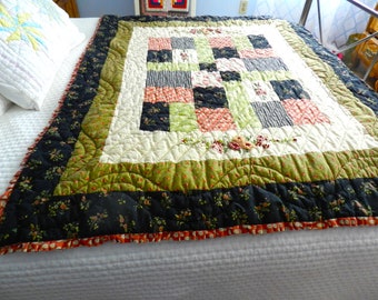 Small Black Trim Quilt, Wallhanging, Cotton, Autumn