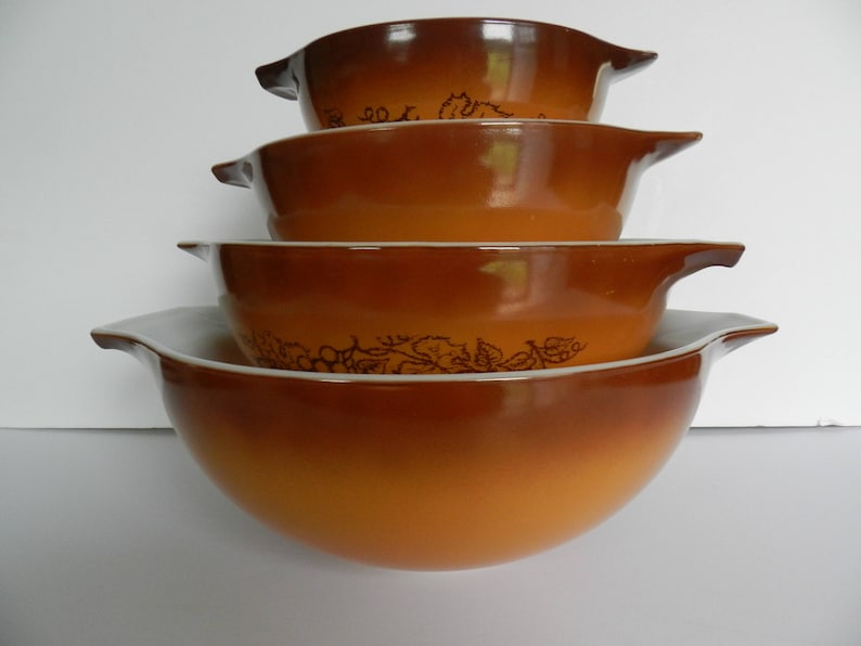 1970s Brown Pyrex Pyrex Old Orchard Pyrex Old Orchard Bowl Set Brown Pyrex Bowls Vintage Mixing Bowls