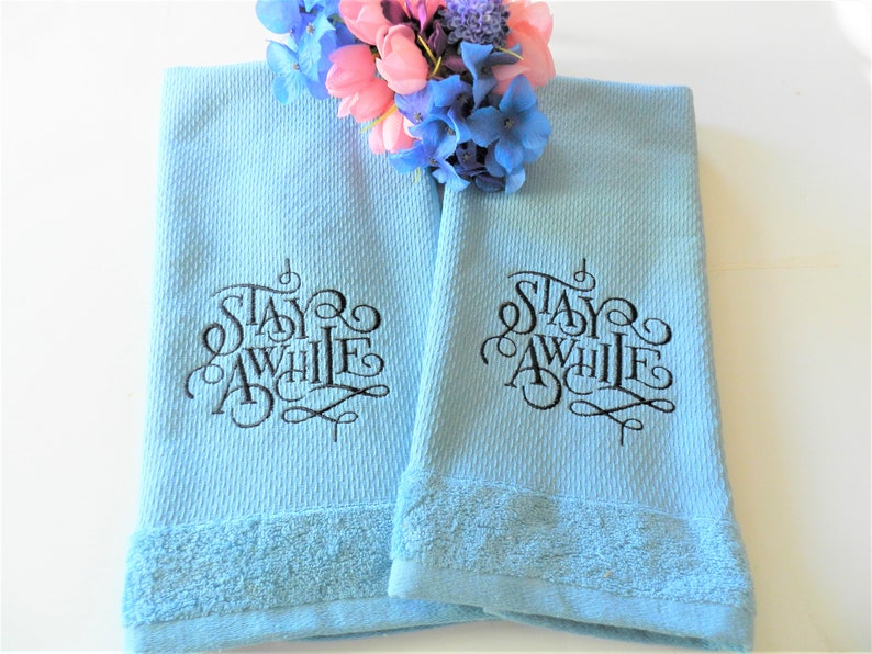 SALE NOS DKNY Towels Blue Towels Stay Awhile Rustic Kitchen Etsy