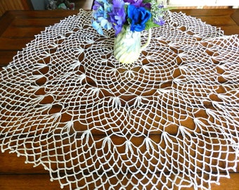 White Large Crocheted Doily, Open Design Doily, Crocheted Centerpiece, White Doily, Round Doily, Crocheted Table Topper