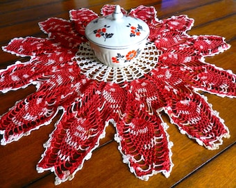 Large Red Pineapple Doily, Handmade, Hand Crocheted, Pink