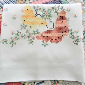 Single Pillowcase, Hand Embroidered, Butterflies,