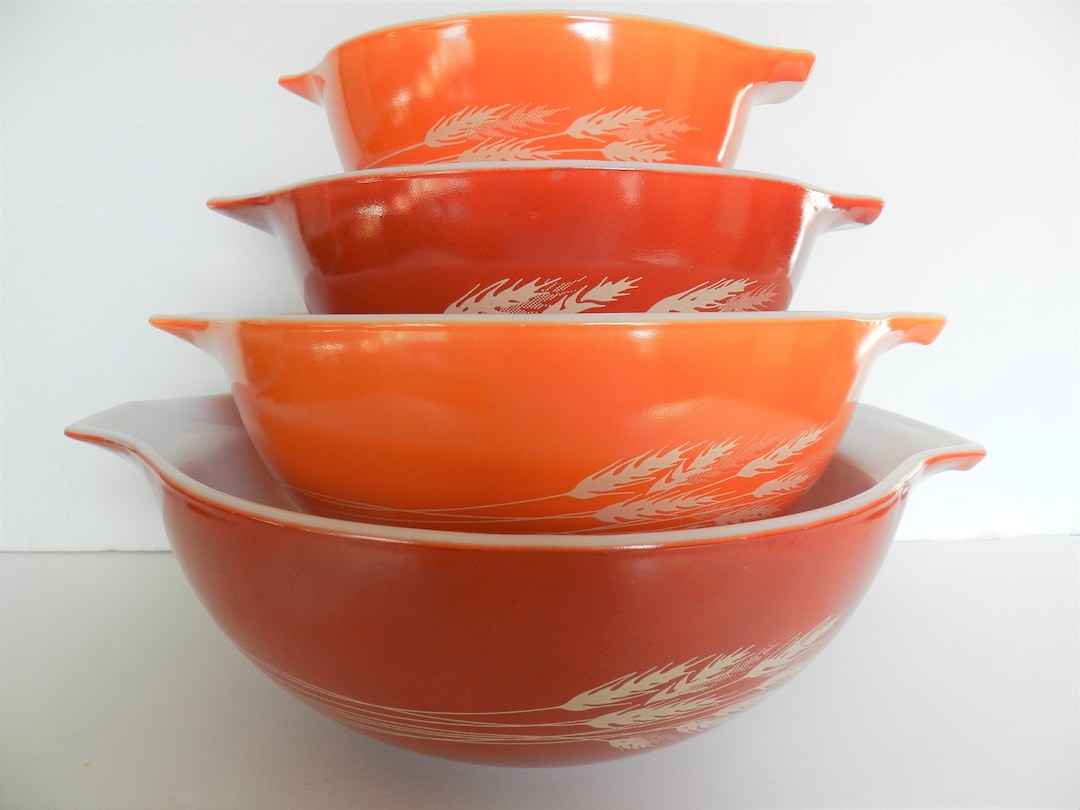 4pc Pyrex Autumn Harvest Bowls, Orange Bowls, Wheat, Pyrex, Mixing
