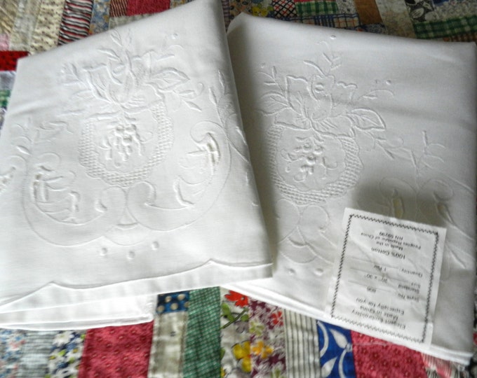 NOS White Embroidered Pillowcases, Cutwork, Never Used Etsy