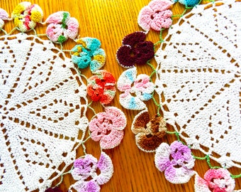 Set of 2 Pansy Doilies, Doily, Pansies, Handmade