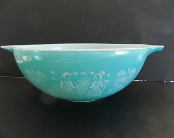 4 qt Pyrex Butterprint Bowl, Large Pyrex Amish Bowl, Turquoise Pyrex Bowl, Aqua Pyrex Butterprint Bowl, Pyrex Mixing Bowl