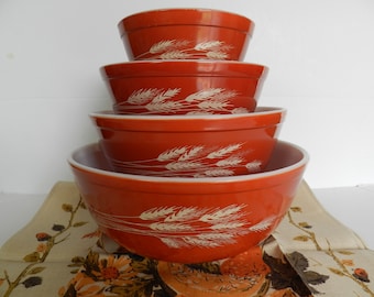 Vintage PYREX Autumn Harvest Casserole Set Nesting Mixing Bowls Wheat -   Log Cabin Decor