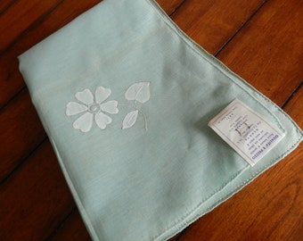 NOS Mint Green Appliqued Tablecloth, Italian, Table Topper,