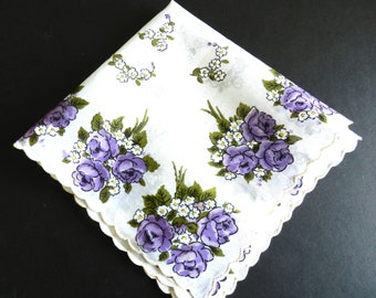 NOS Purple Rose handkerchief, Cotton, Large Handkerchief, Purple