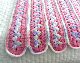 NOS Pink Lilac Crocheted Afghan, Blanket, Throw, Girls Afghan