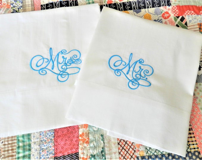 NOS Mr and Mrs Pillowcases, Never Used, Vintage Pillowcases, Machine